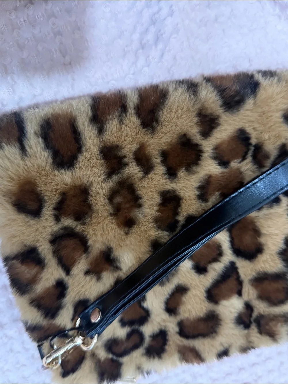 Plush Leopard Print Faux-Fur Clutch - Brown